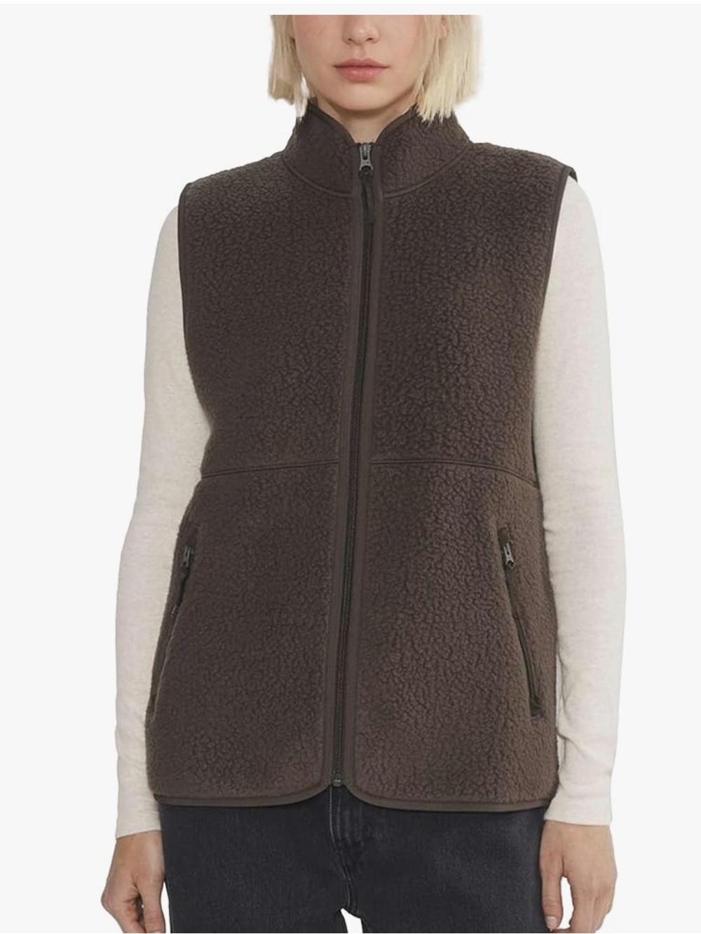 Women's Fleece Zip-Front Vest - Dark Brown